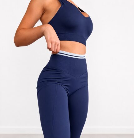 Calza push up azul con franja celeste